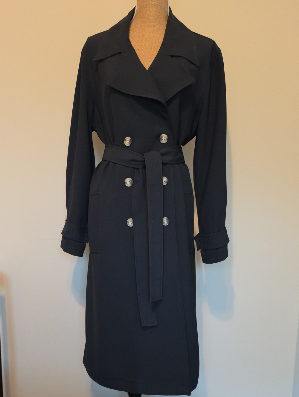 Bagatelle Collection Black Double-Breasted Long Sleeve Trench Coat with Belt